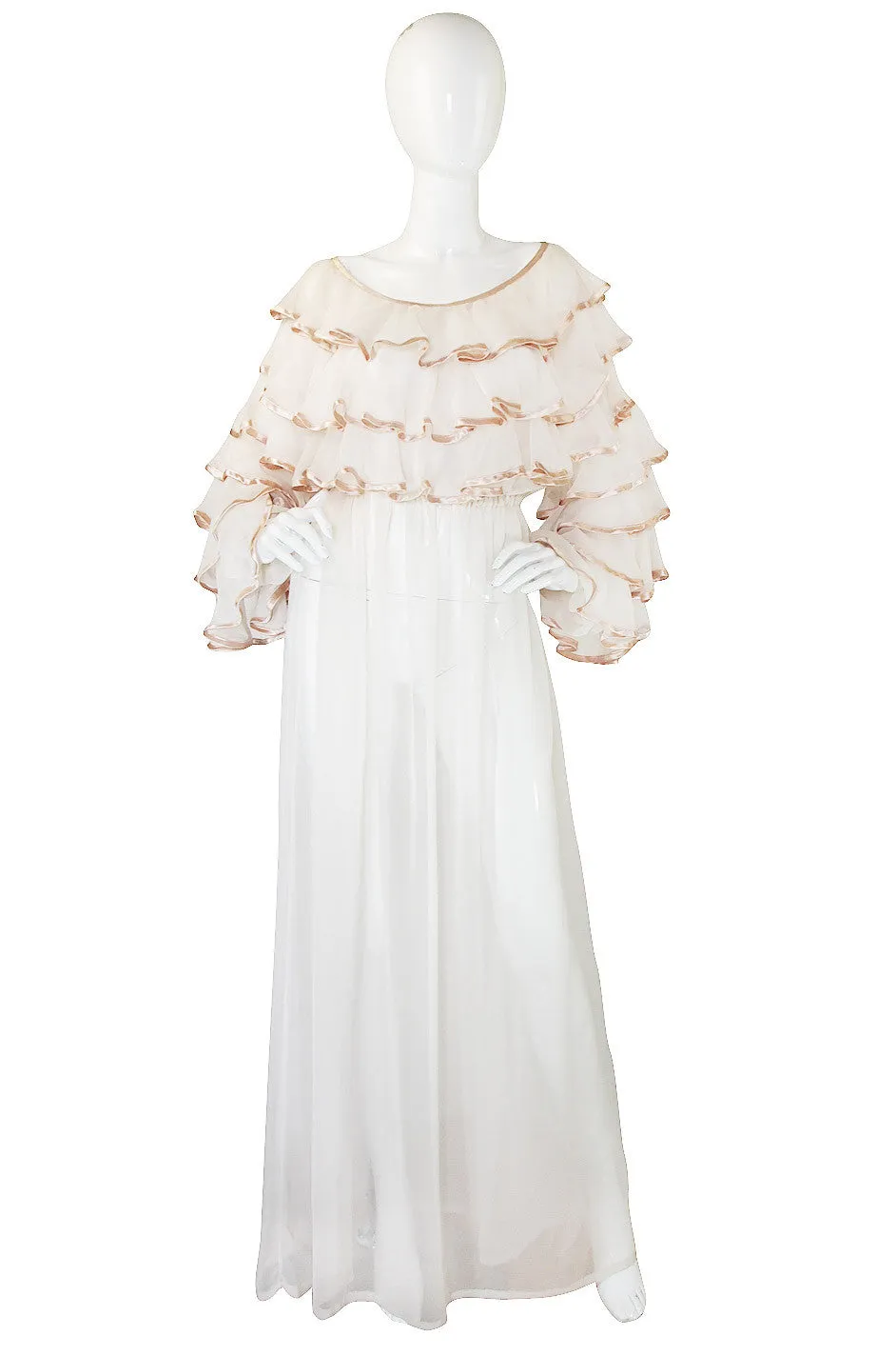 1980s Per Spook Chiffon Dramatic Ruffle Gown
