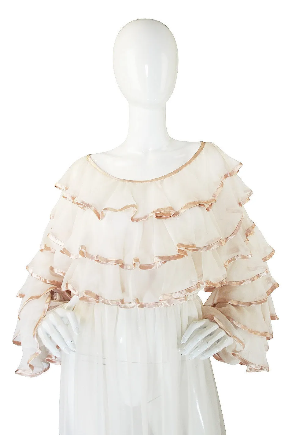 1980s Per Spook Chiffon Dramatic Ruffle Gown