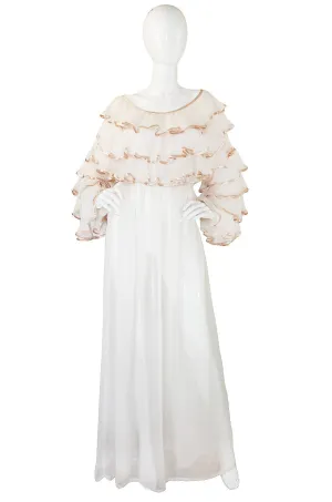 1980s Per Spook Chiffon Dramatic Ruffle Gown