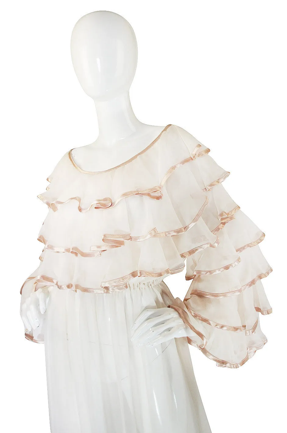 1980s Per Spook Chiffon Dramatic Ruffle Gown