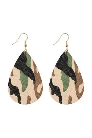 27044 - CAMOUFLAGE PRINTED TEARDROP HOOK EARRINGS