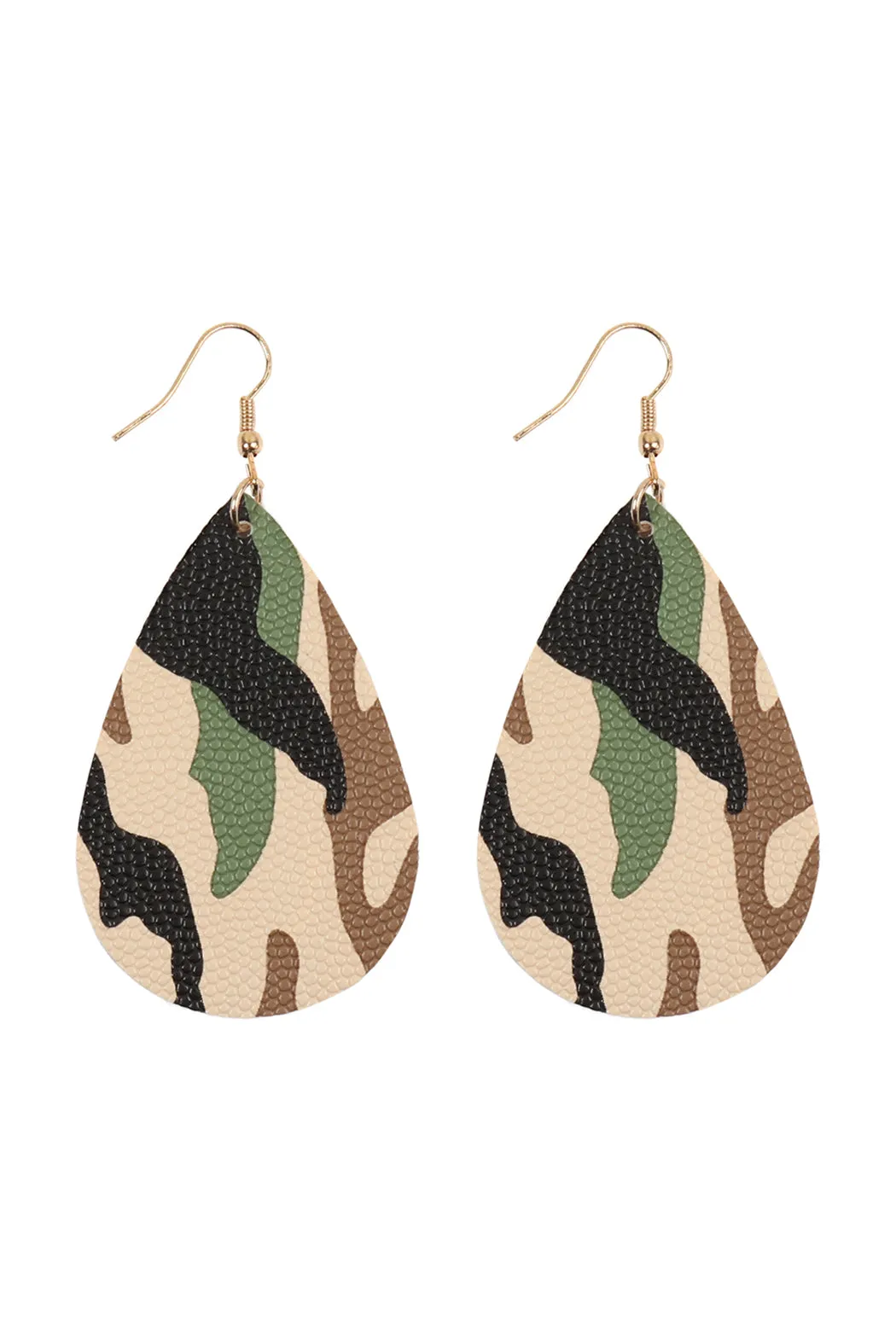 27044 - CAMOUFLAGE PRINTED TEARDROP HOOK EARRINGS