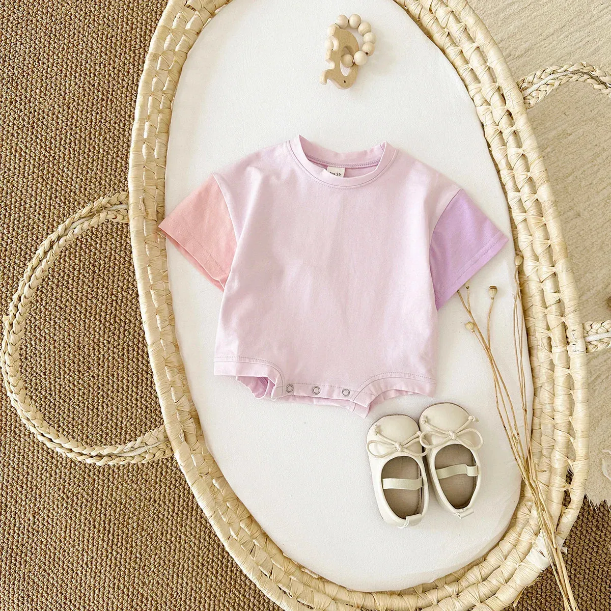 2Pcs Kids Solid Short Sleeve Elastic Waist Suit