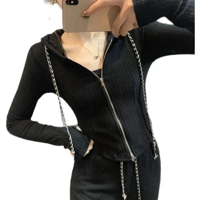 2PCS Women's Casual Sports Suit Long-sleeved Knitted Zipper Cardigan   Wide-leg Pants Two-piece Suit Ladies Slimming Fitness Suit Athletic Clothing