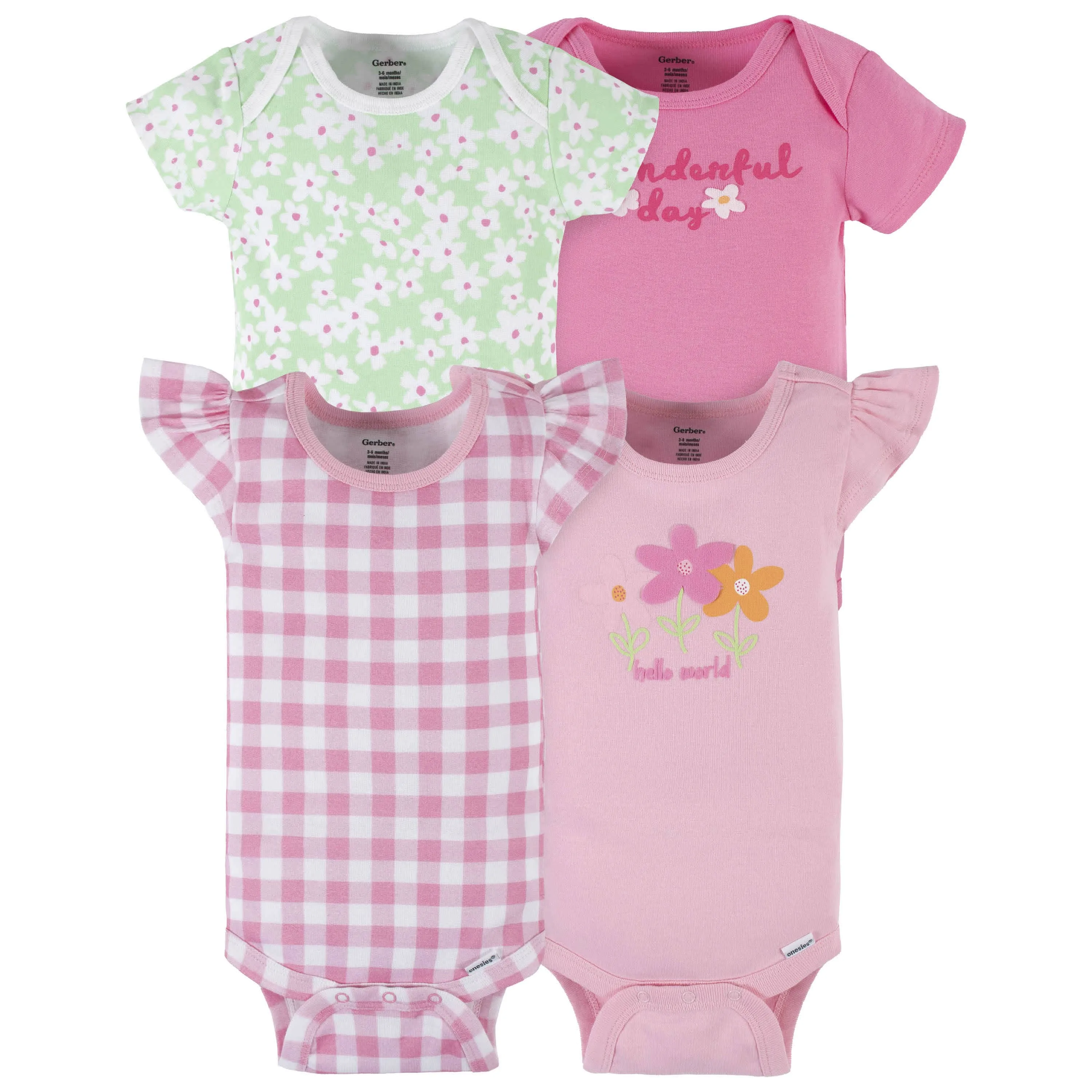 4-Pack Baby Girls Summer Blossom Short Sleeve Onesies® Bodysuits