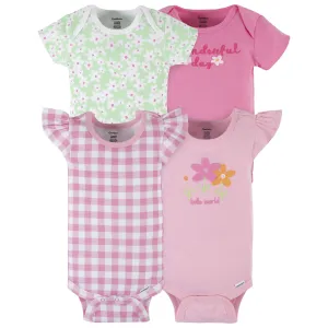 4-Pack Baby Girls Summer Blossom Short Sleeve Onesies® Bodysuits