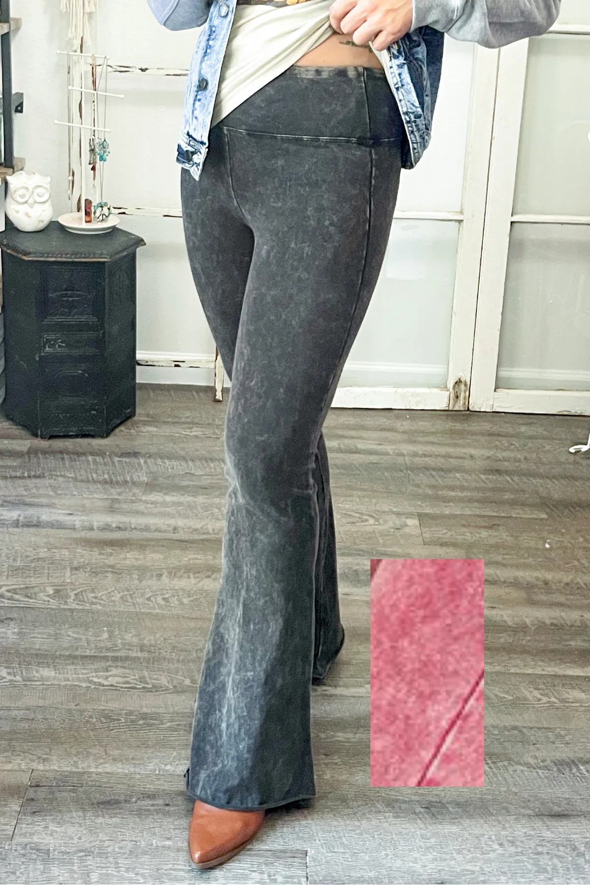 Acid Wash Flares with Yoga Band