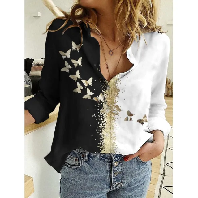 All-match Long Sleeve Casual Blouse Female Plus Size 5XL Vintage Leopard Printed Shirts