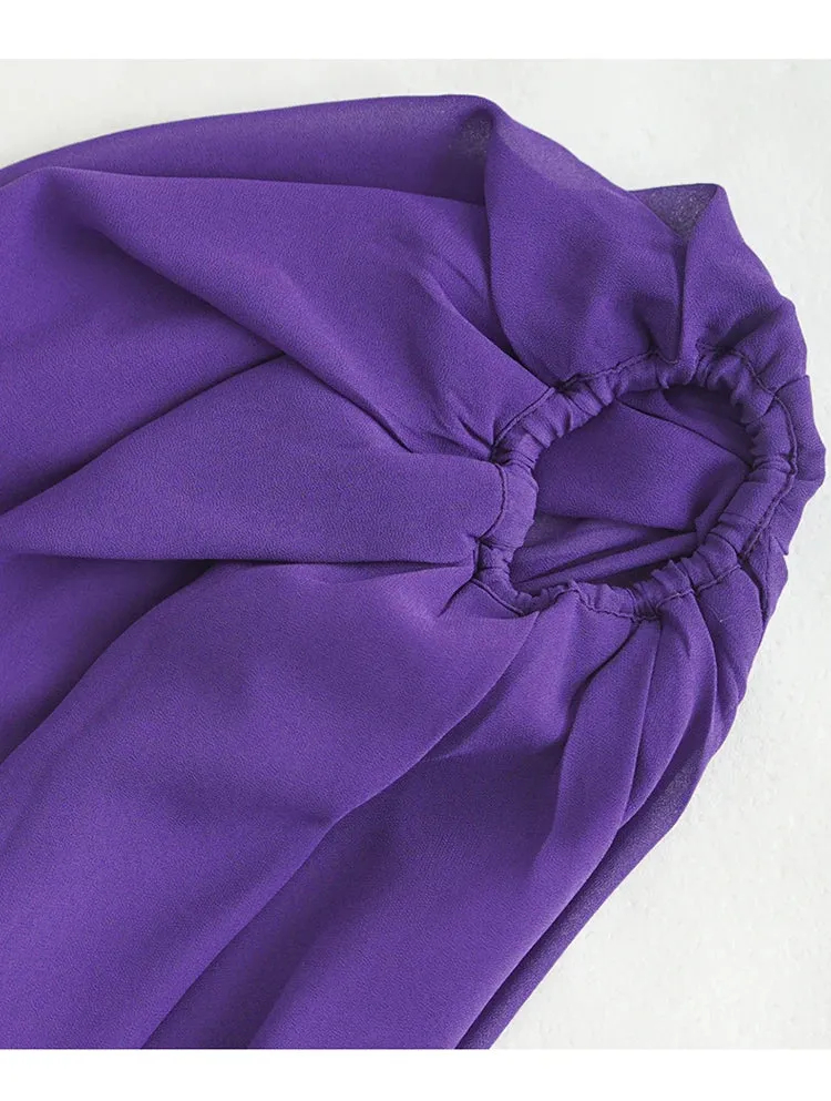 Asher Purple  Elastic Waist Slim Pleated Long Dress