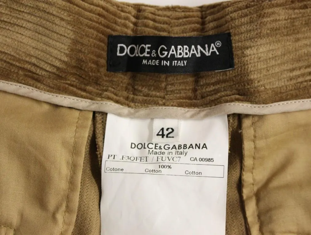 Beige Corduroys Straight Logo Casual Pants