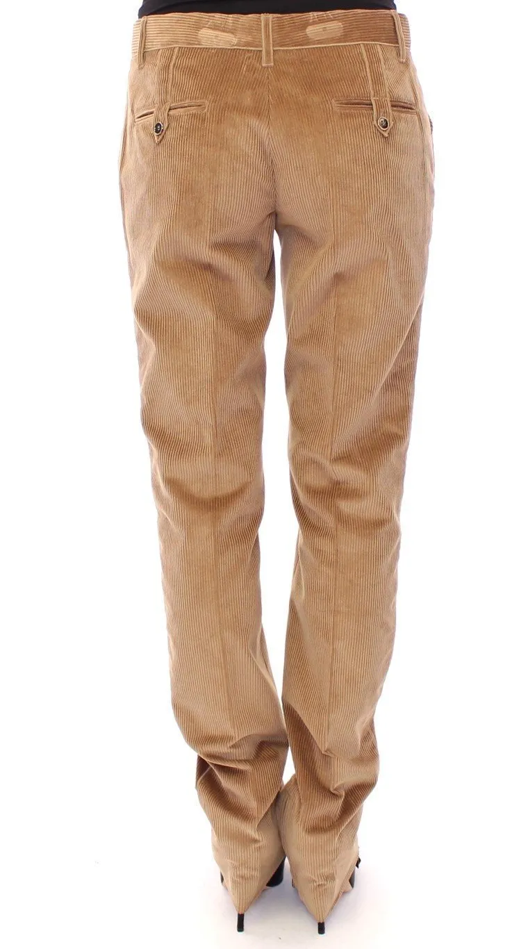 Beige Corduroys Straight Logo Casual Pants