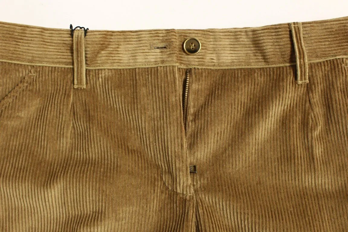Beige Corduroys Straight Logo Casual Pants