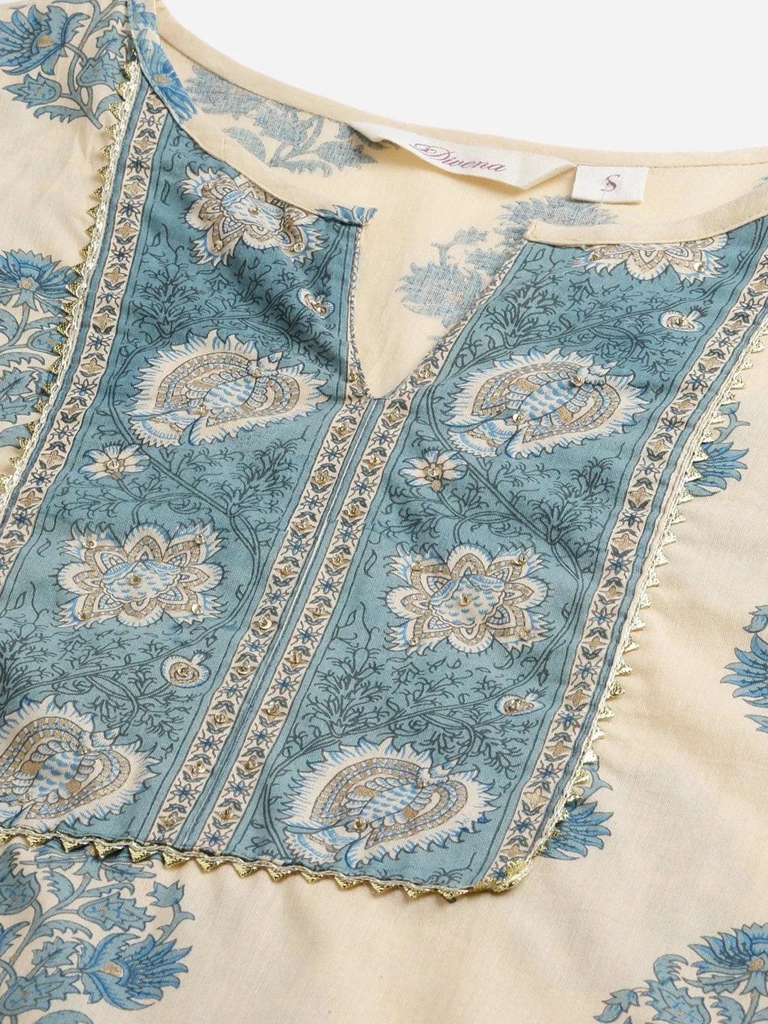 Beige Cotton Straight Kurta Pant Set