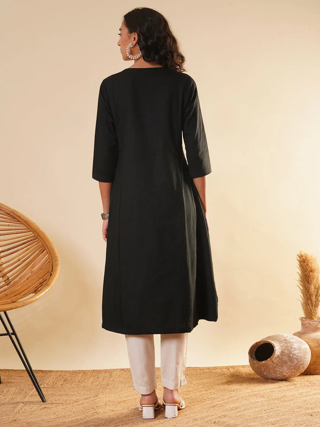 Black Comfort Fit Cotton Kurta for Women Online in India - Zola