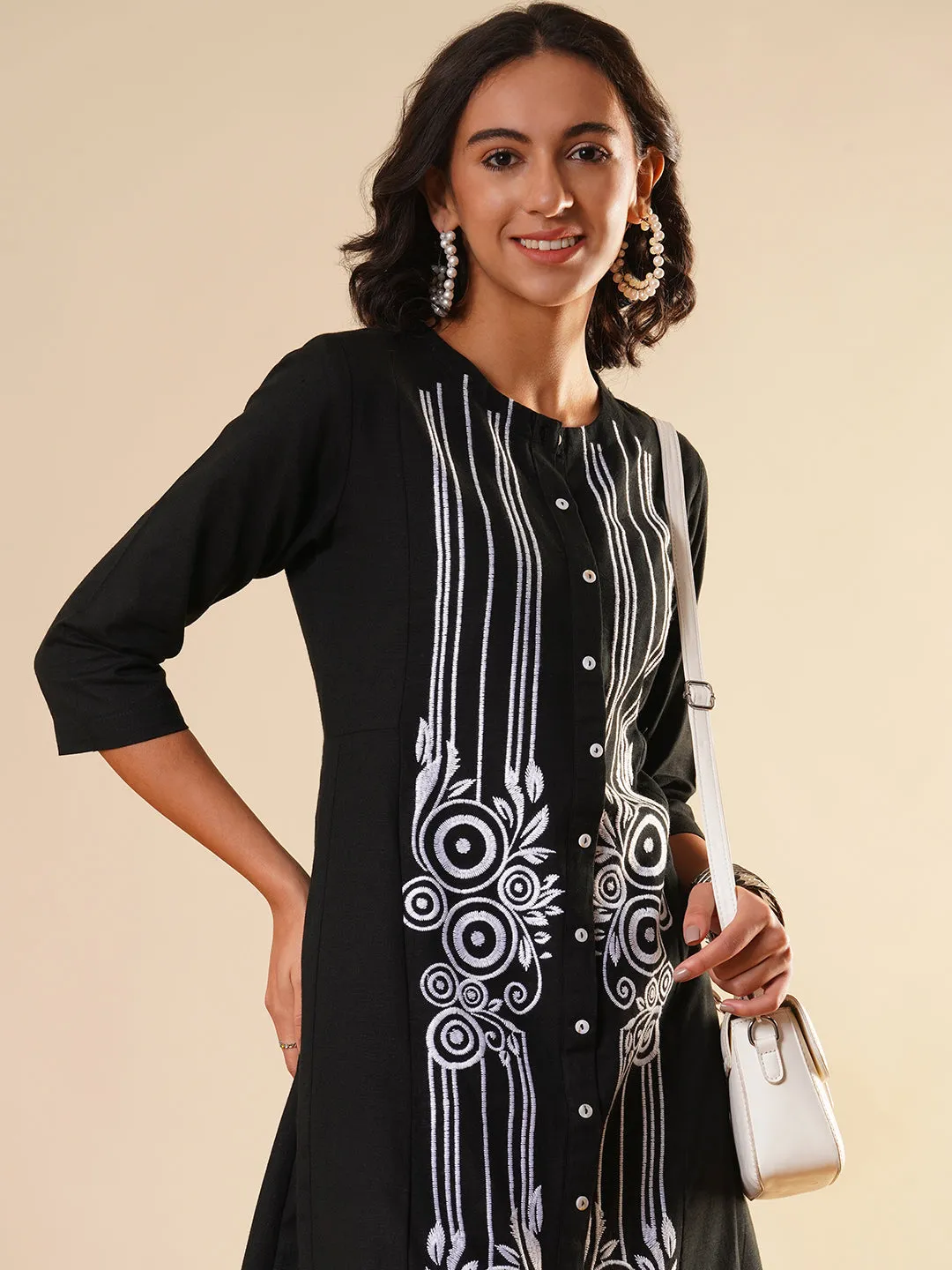 Black Comfort Fit Cotton Kurta for Women Online in India - Zola