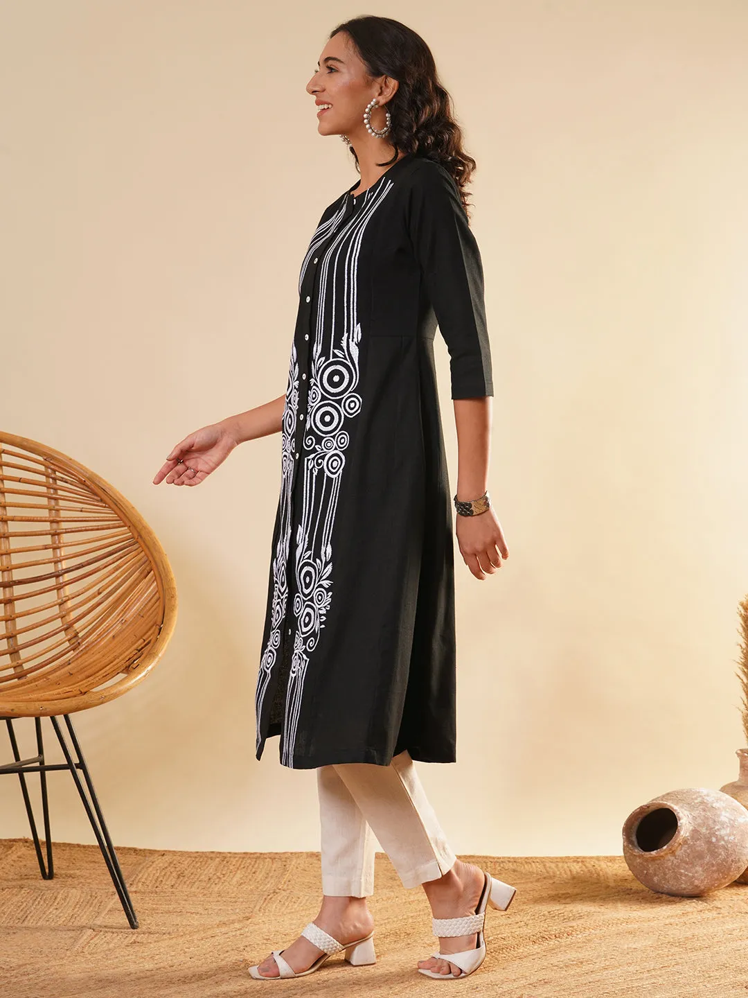 Black Comfort Fit Cotton Kurta for Women Online in India - Zola