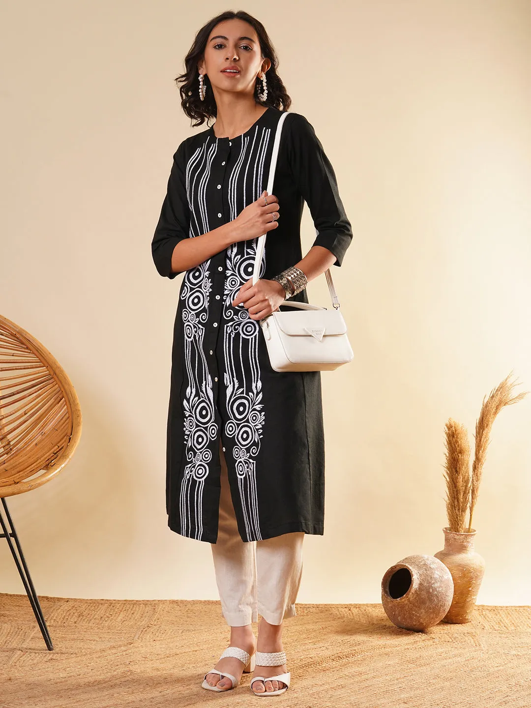 Black Comfort Fit Cotton Kurta for Women Online in India - Zola