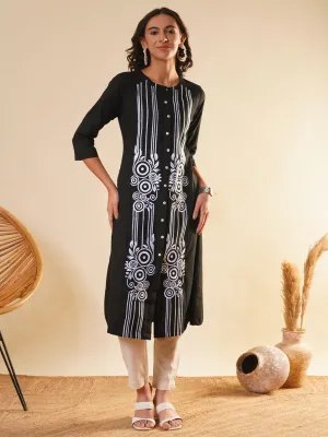 Black Comfort Fit Cotton Kurta for Women Online in India - Zola
