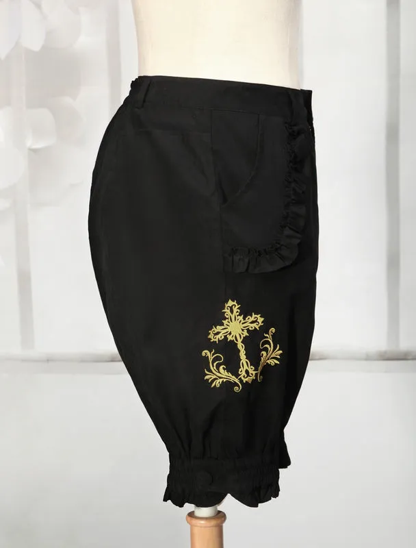 Black Cotton Blend Lolita Shorts