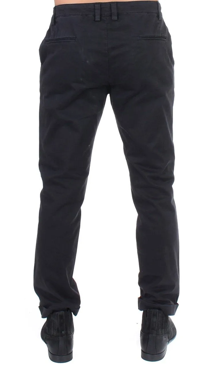 Black cotton stretch casual pants