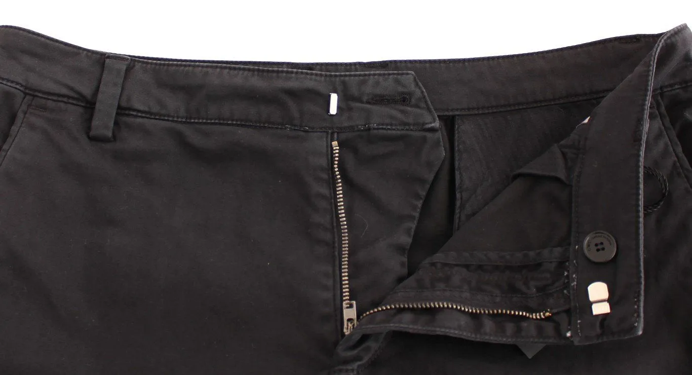 Black cotton stretch casual pants