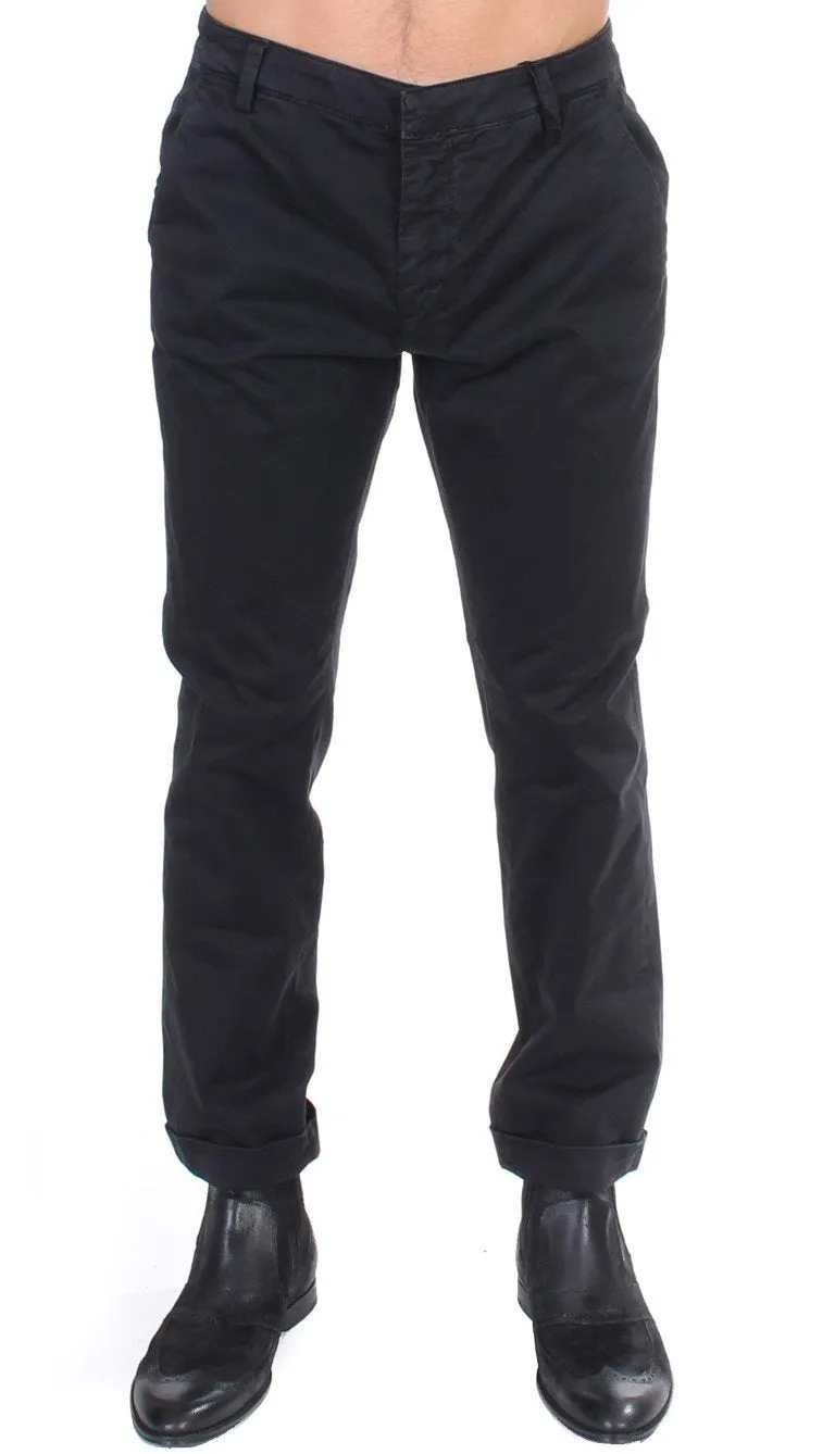 Black cotton stretch casual pants