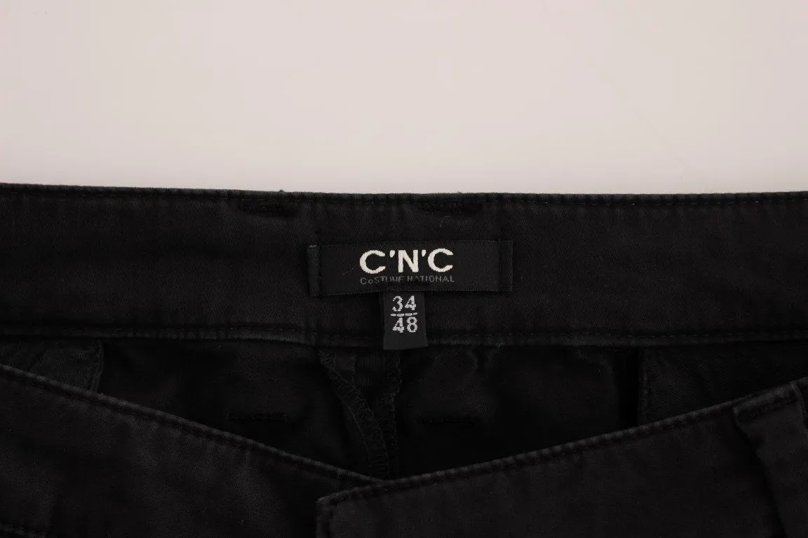 Black cotton stretch casual pants