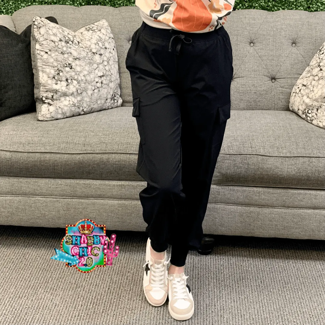 Black Elastic Waist Pull on Joggers