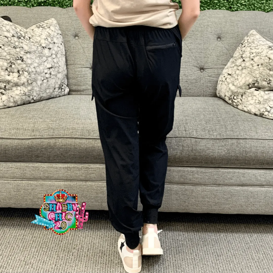 Black Elastic Waist Pull on Joggers