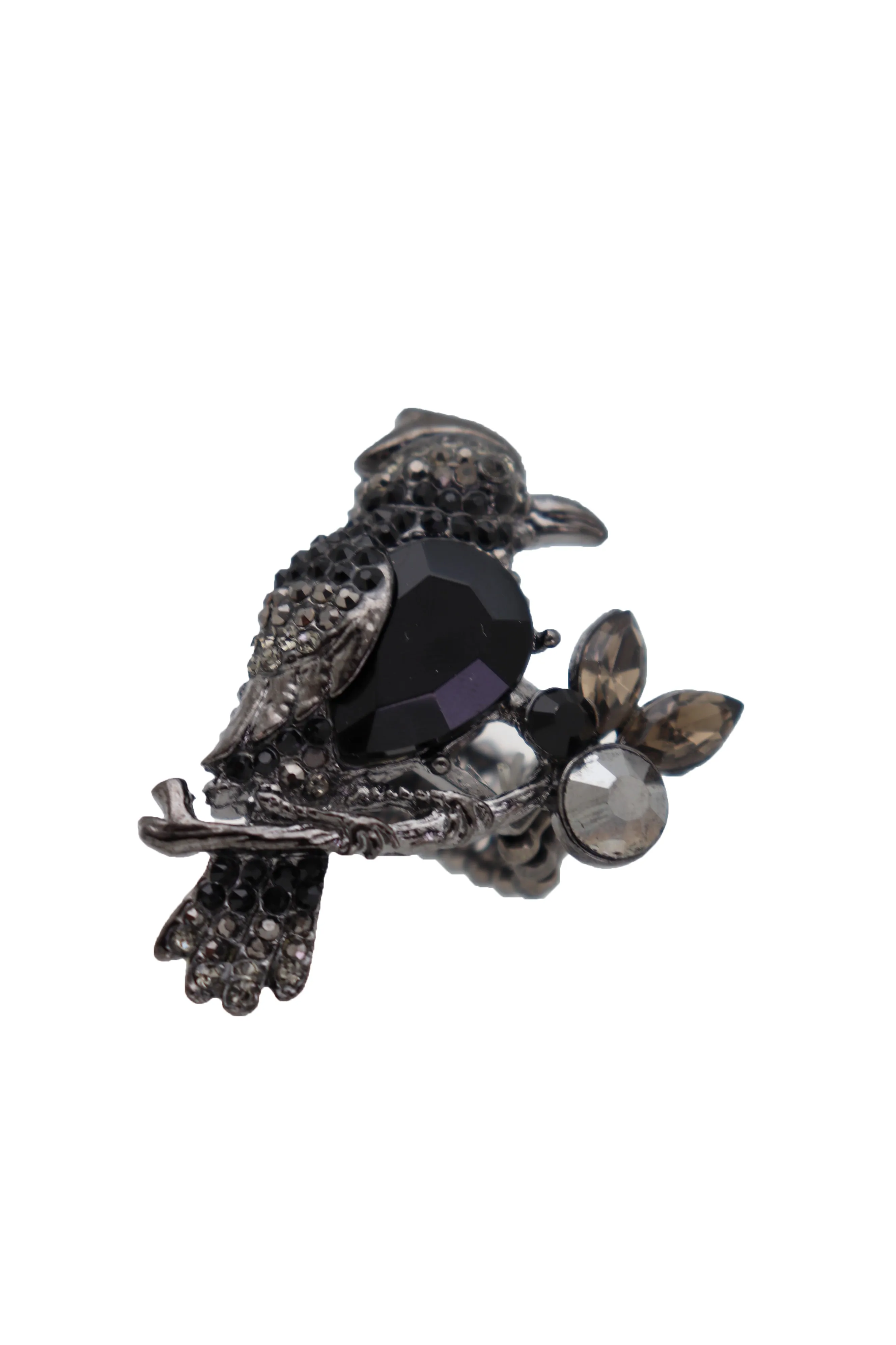 Black Metal Ring Elastic Band Size Bling Bird Tree Branch