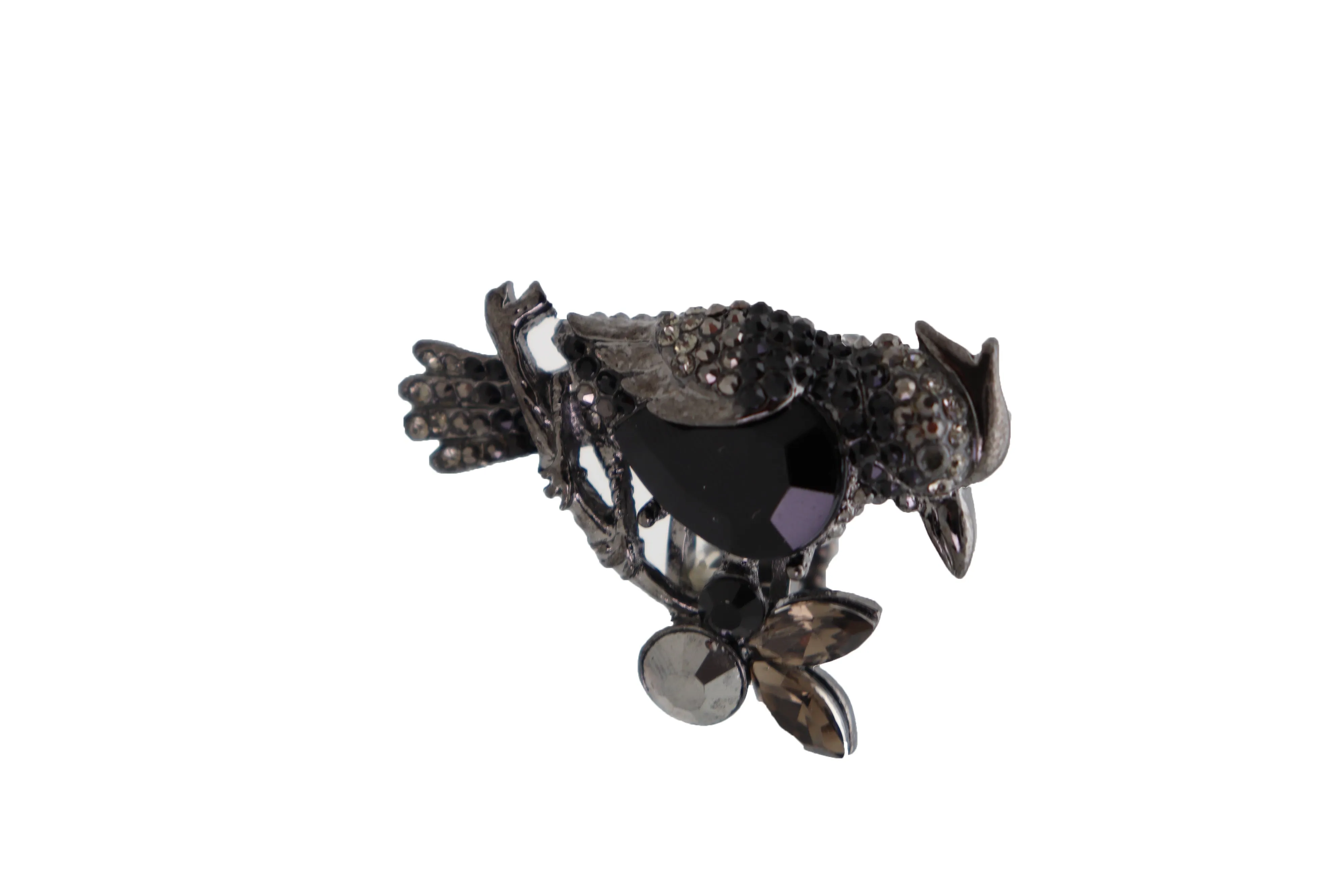 Black Metal Ring Elastic Band Size Bling Bird Tree Branch