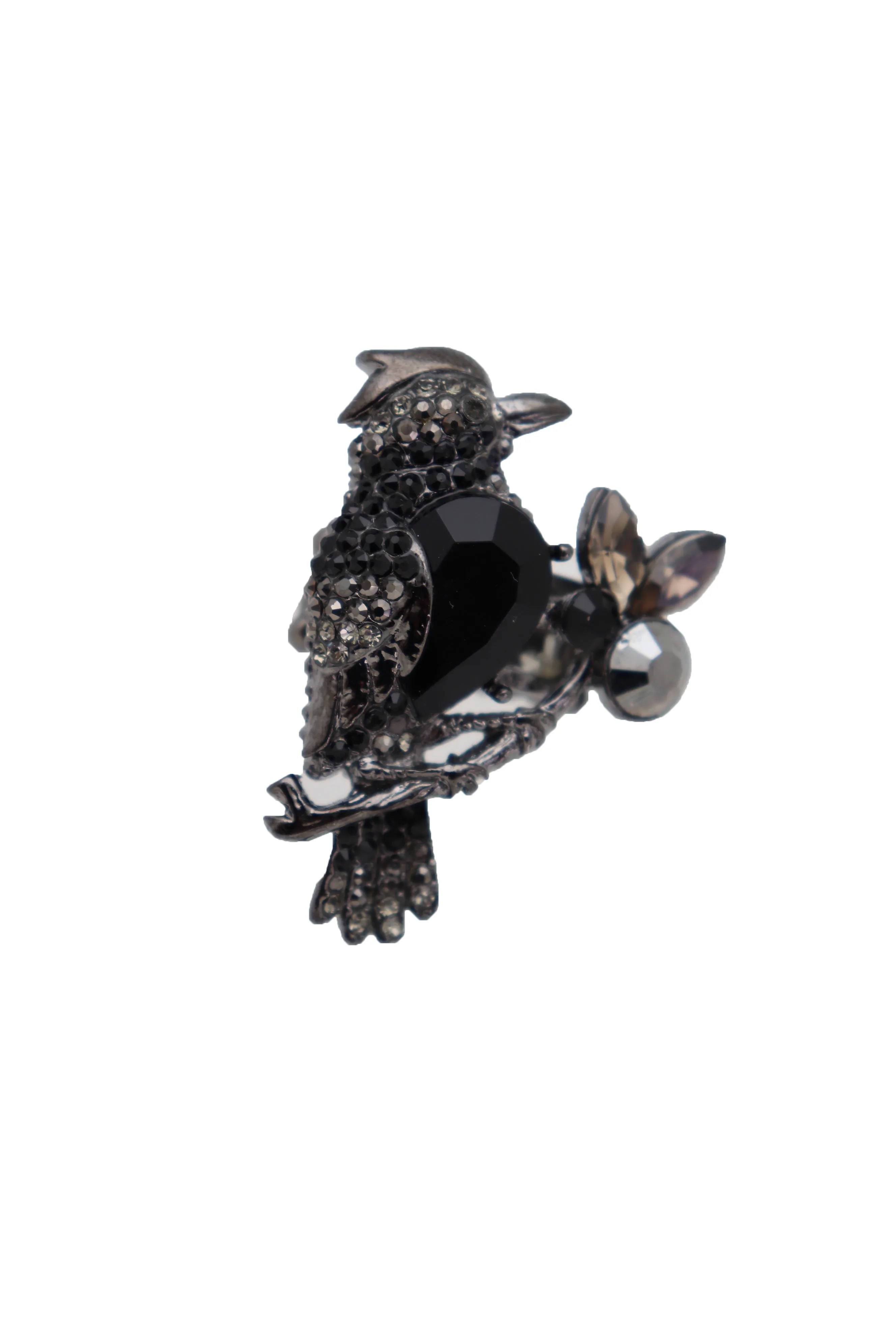 Black Metal Ring Elastic Band Size Bling Bird Tree Branch