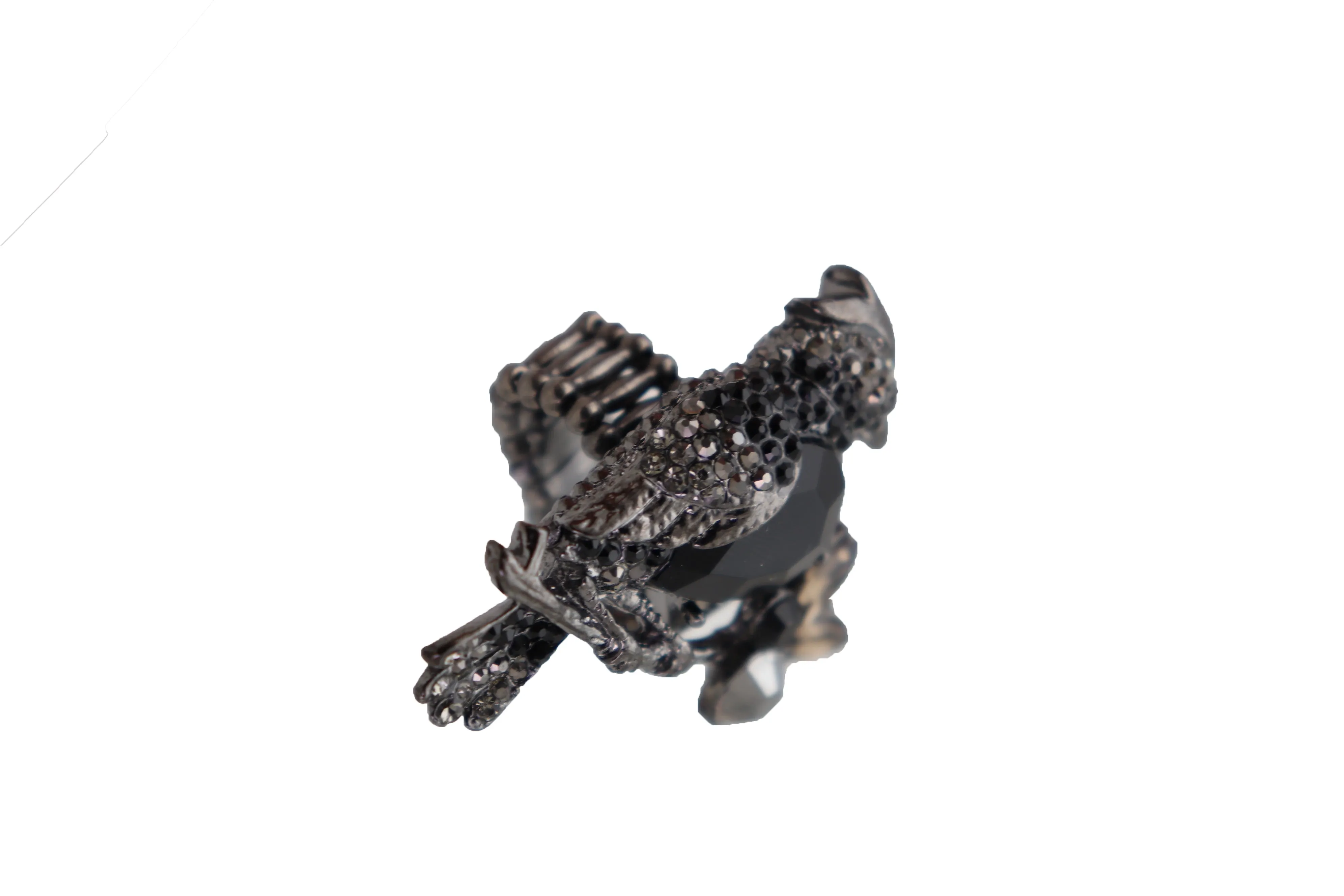 Black Metal Ring Elastic Band Size Bling Bird Tree Branch