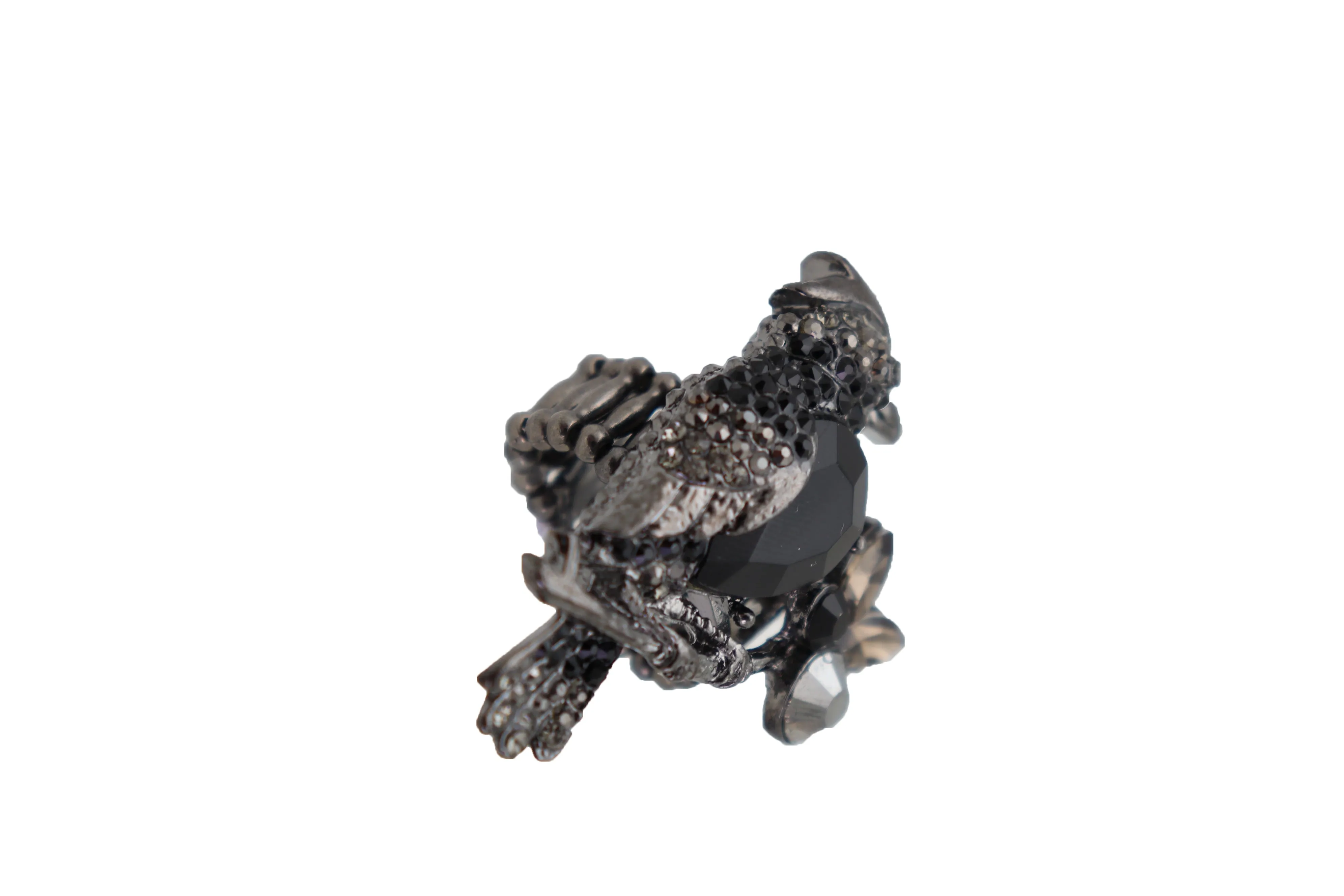 Black Metal Ring Elastic Band Size Bling Bird Tree Branch