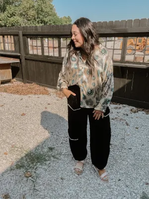 Black Velvet Pearl Accent Genie Pant