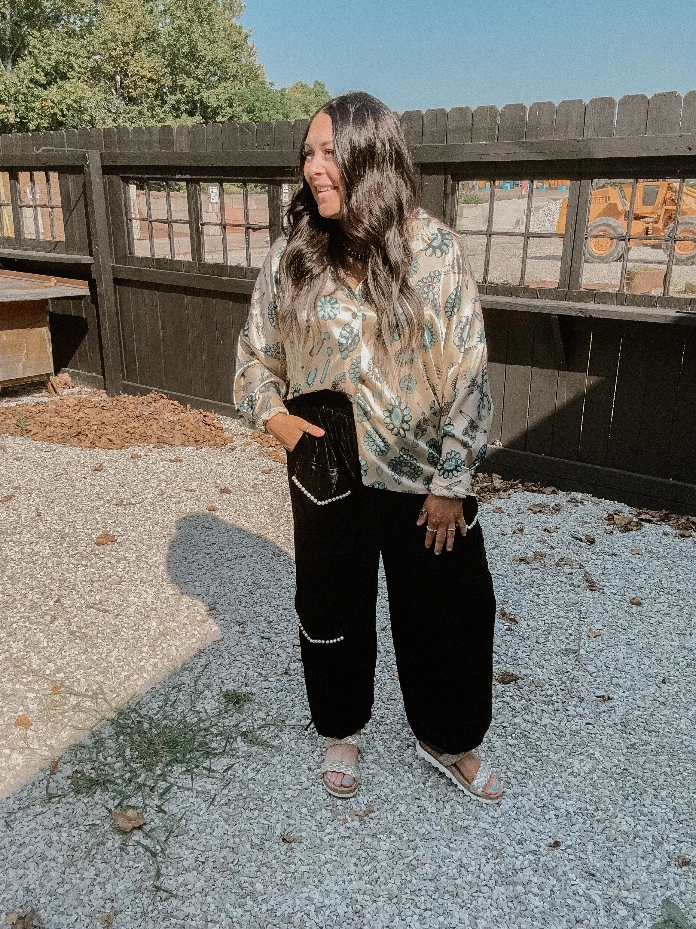Black Velvet Pearl Accent Genie Pant