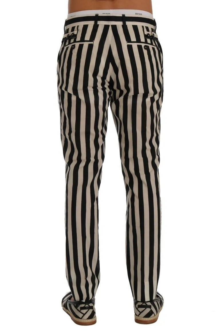 Black White Striped Cotton Pants