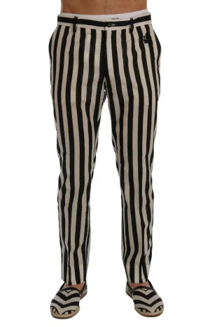 Black White Striped Cotton Pants
