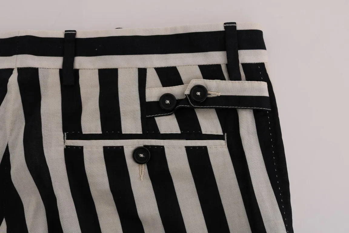 Black White Striped Cotton Pants