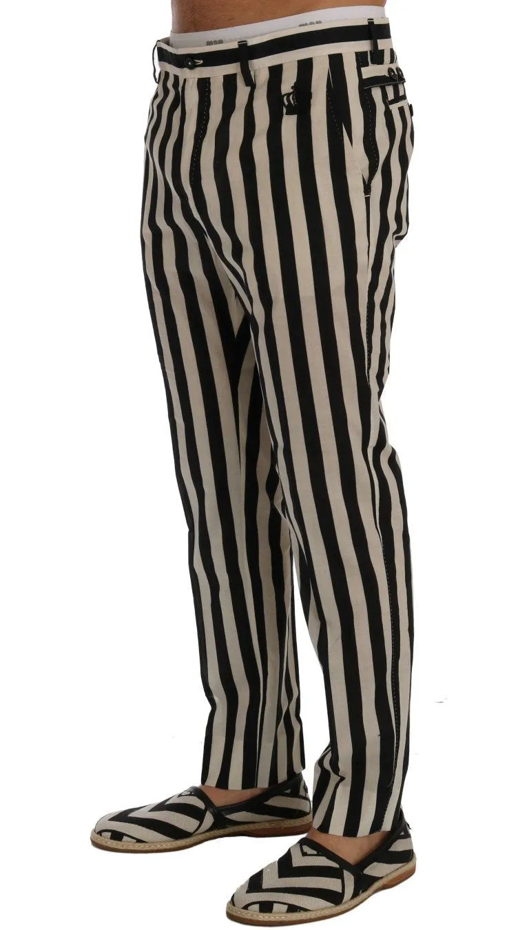 Black White Striped Cotton Pants