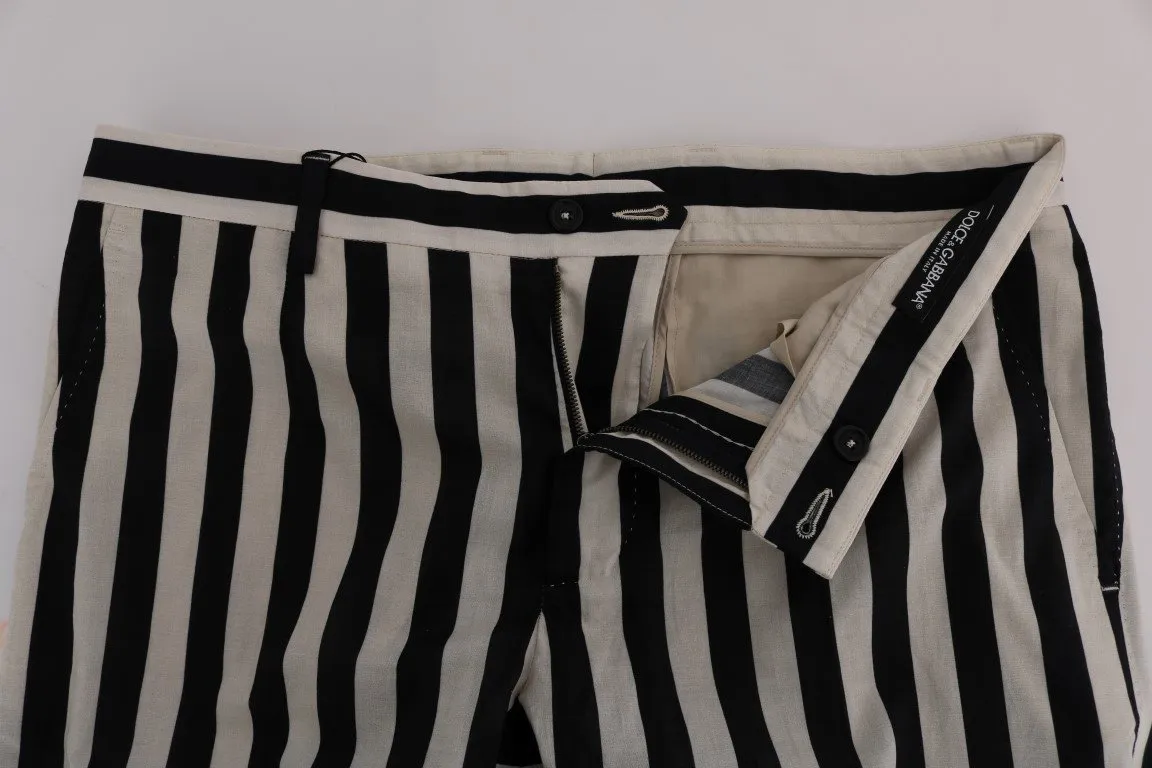 Black White Striped Cotton Pants