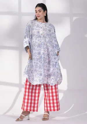 Blue Printed kurta with check pant