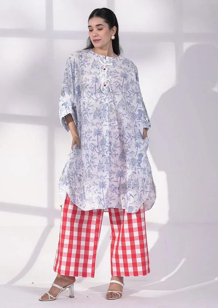 Blue Printed kurta with check pant