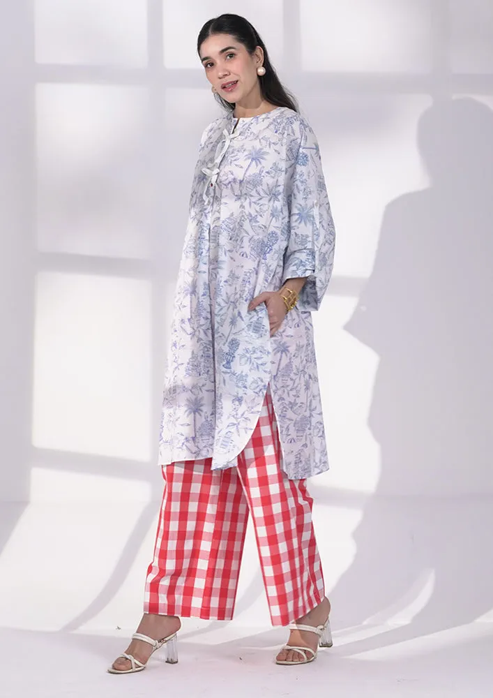 Blue Printed kurta with check pant