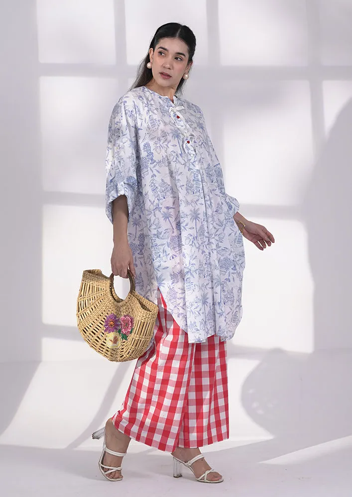 Blue Printed kurta with check pant