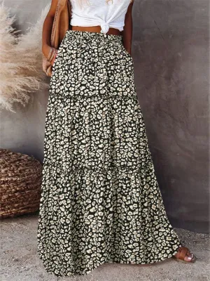 Boho Style Female Layered Paisley Printed Skirt with Pockets