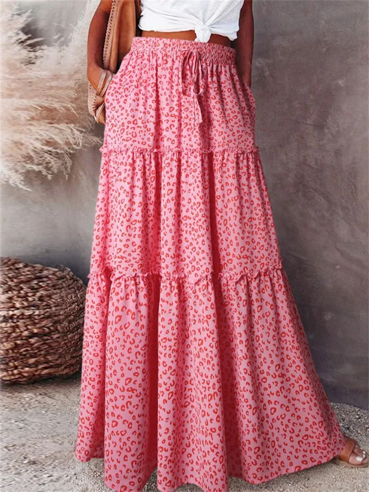 Boho Style Female Layered Paisley Printed Skirt with Pockets