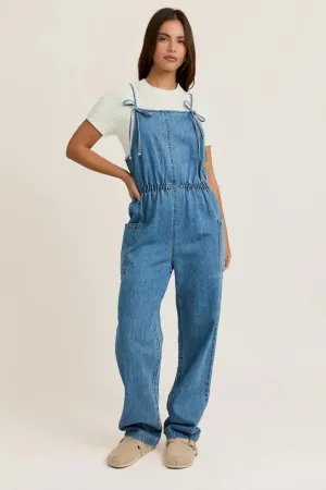 BOW TIES FRONT DENIM JEANS OVERALL