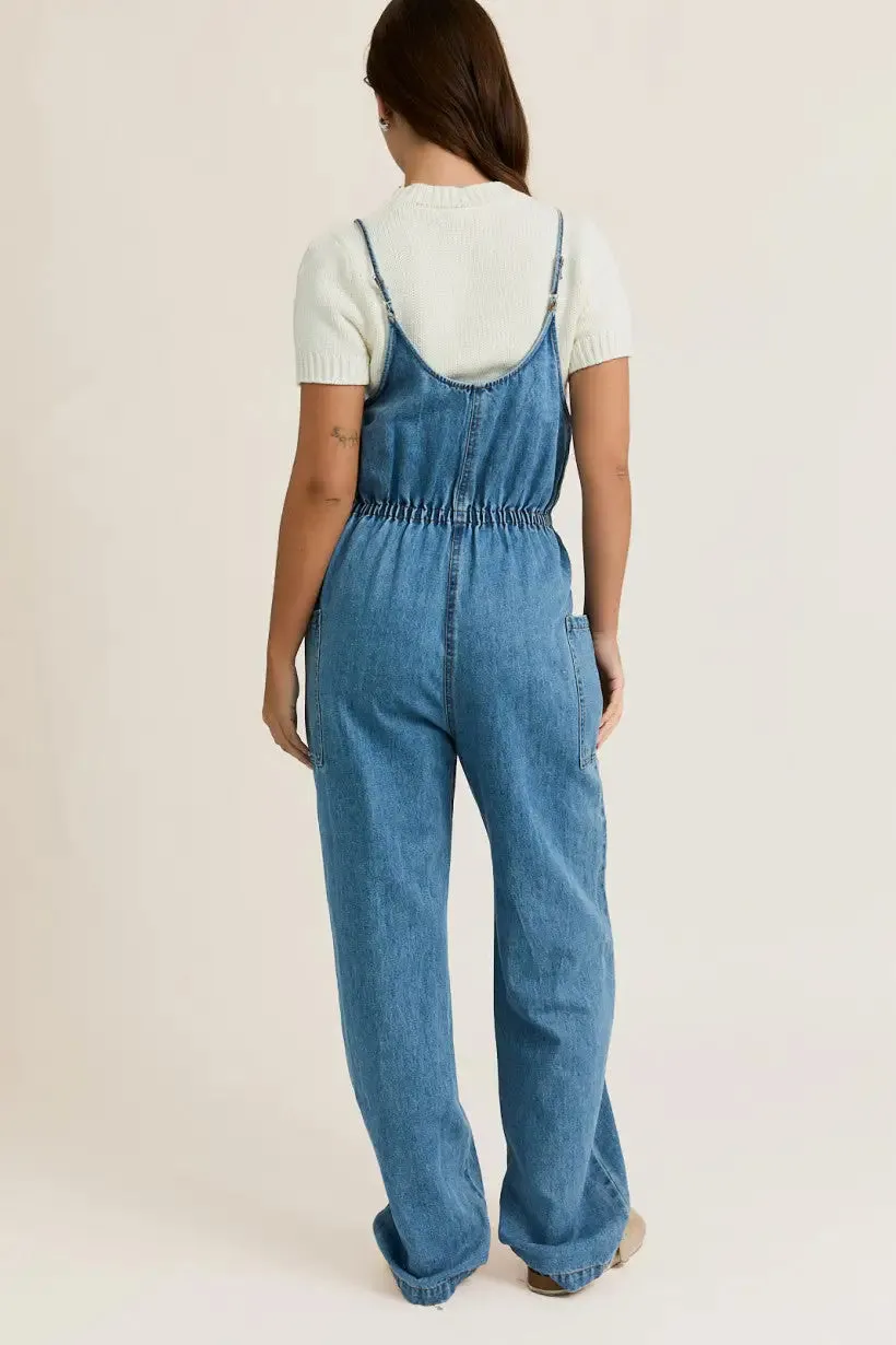 BOW TIES FRONT DENIM JEANS OVERALL