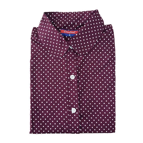 Brand Polka Dot Shirt Women Long Sleeve Blouse Cotton Plus Size Ladies Tops Turn-Down Collar